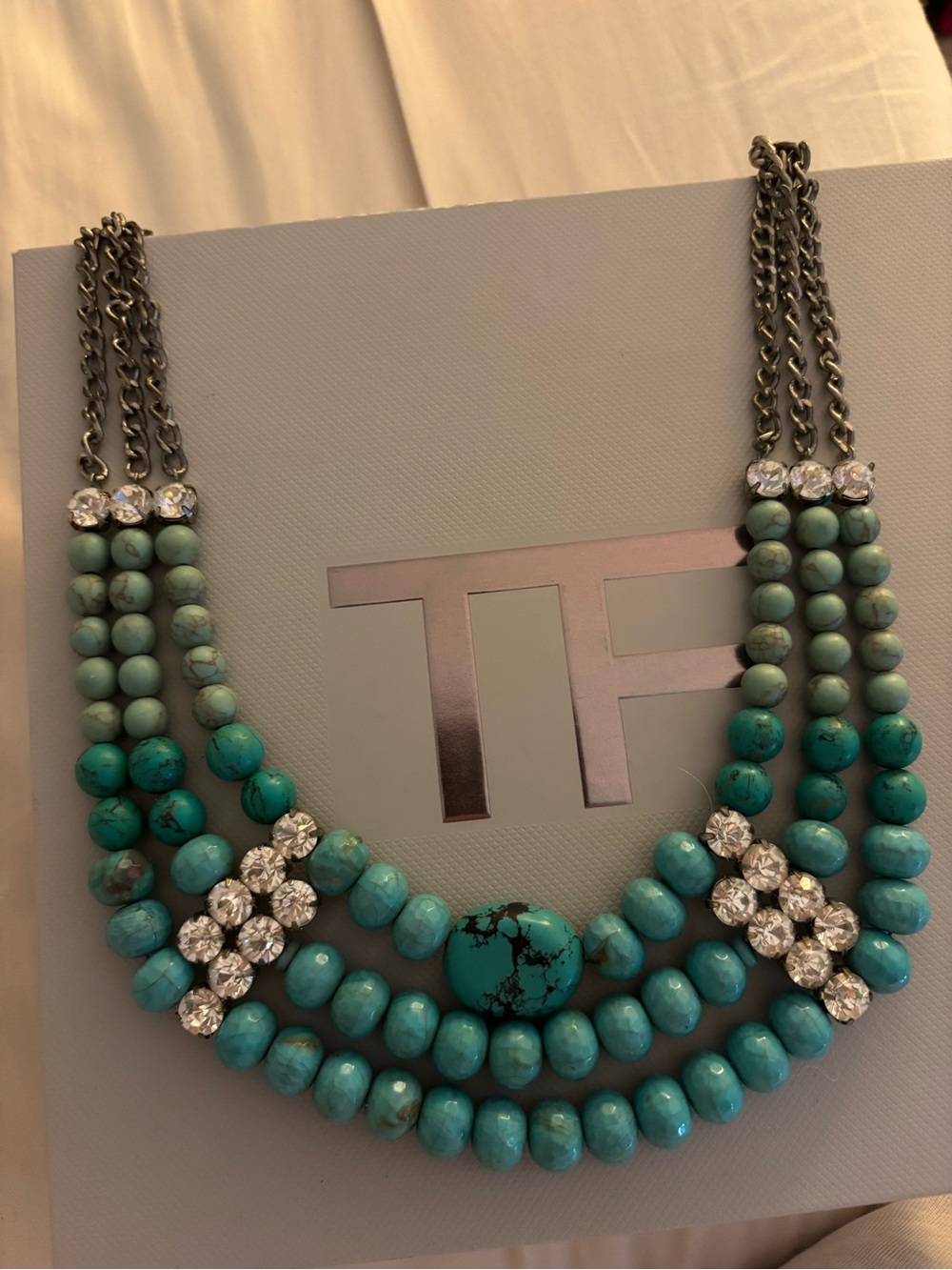 Turquoise Multi-Strand Statement Necklace with Rhinestone Accents